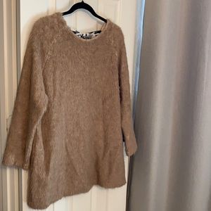 Oversized fuzzy alpaca sweater with open back